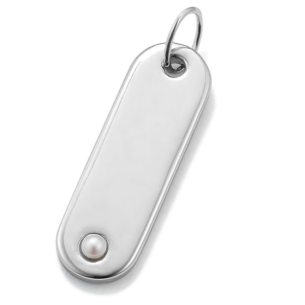 Sterling Silver Tag Charm - Cultured Pearl Accent