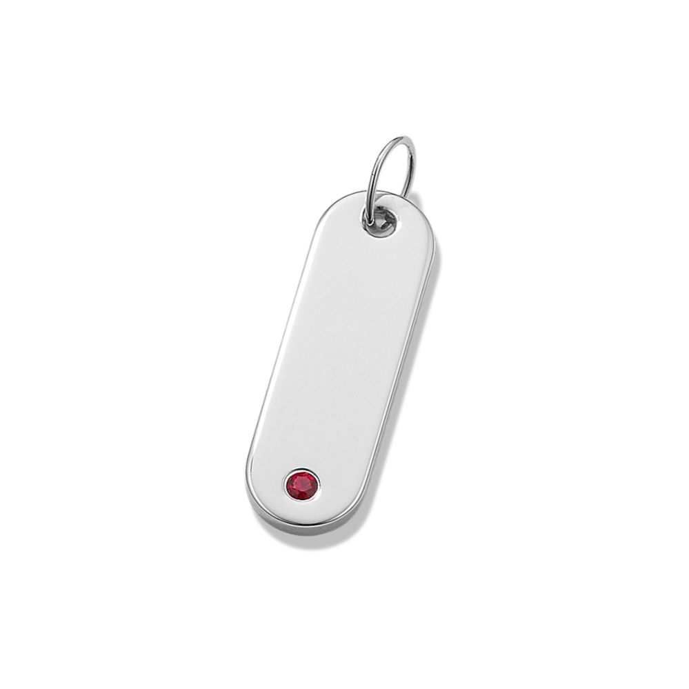 Sterling Silver Tag Charm with Ruby Accent