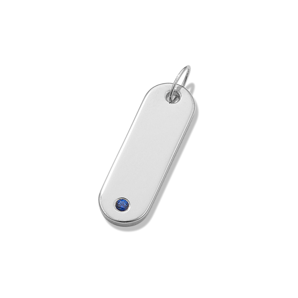 Sterling Silver Tag Charm with Sapphire Accent