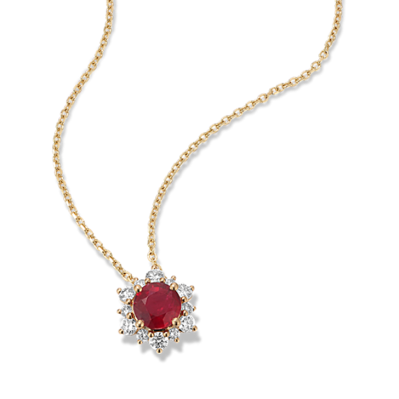 Astrid Ruby & Diamond Halo Pendant