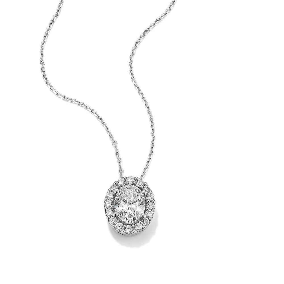 Oval 1 1/2 ct Lab-Grown Diamond Halo Pendant