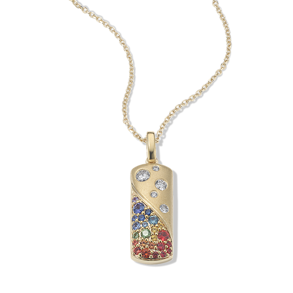 Mosiac Rainbow Sapphire & Diamond Pendant