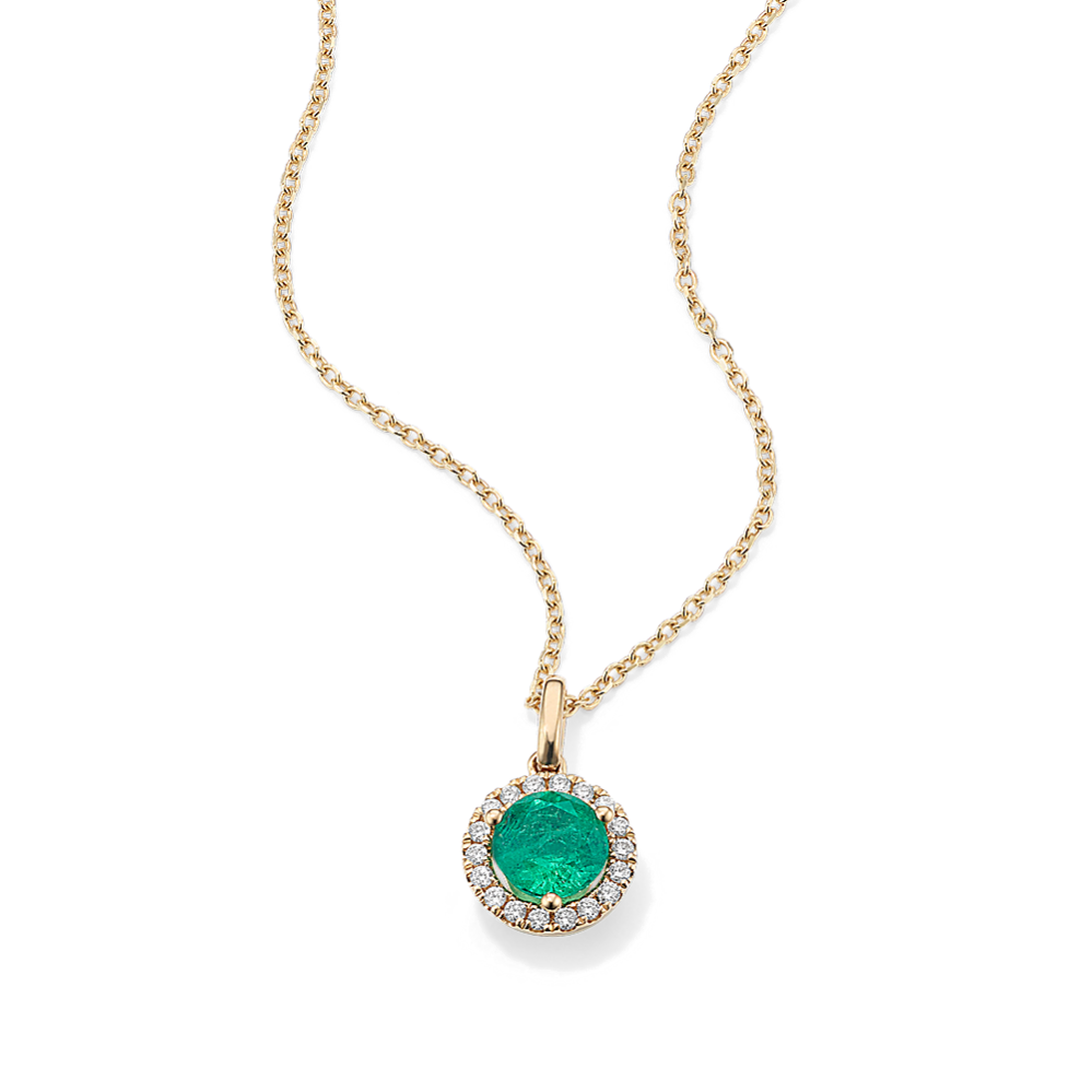 6mm Emerald & Diamond Halo Pendant