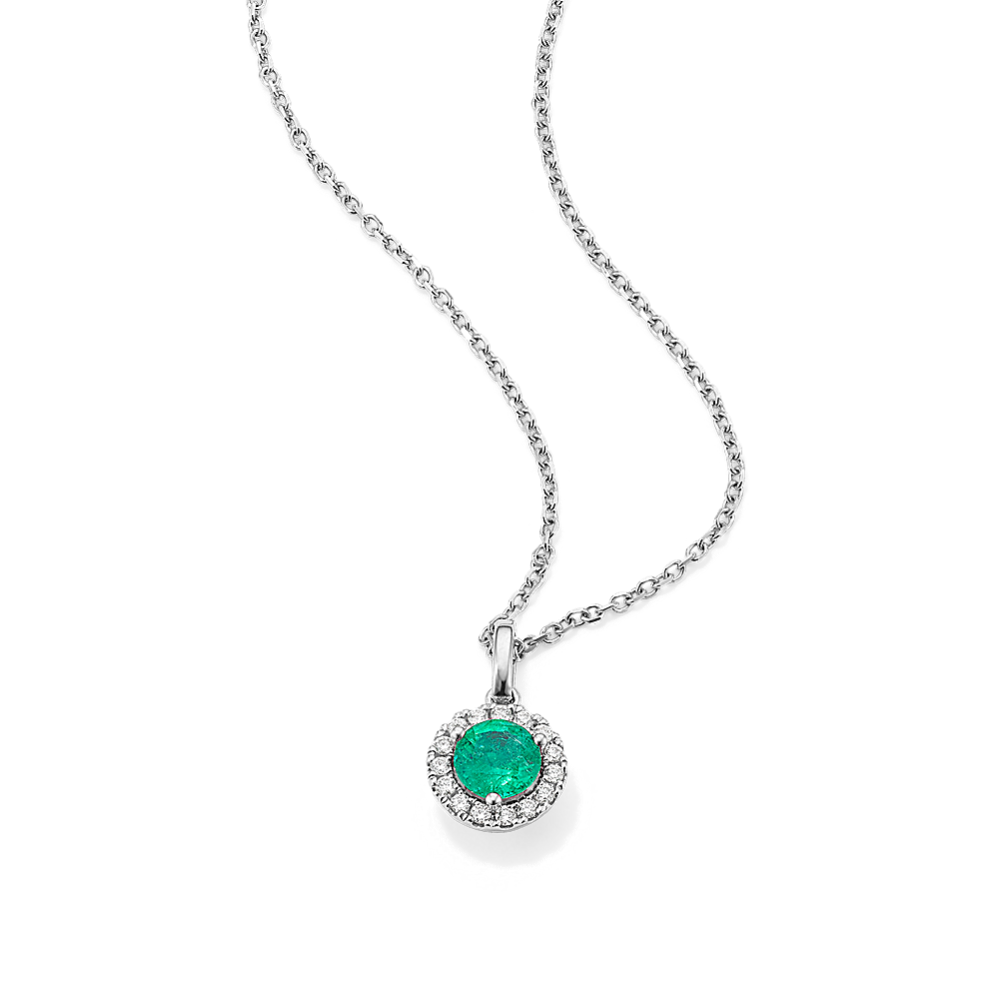 5mm Emerald & Diamond Halo Pendant