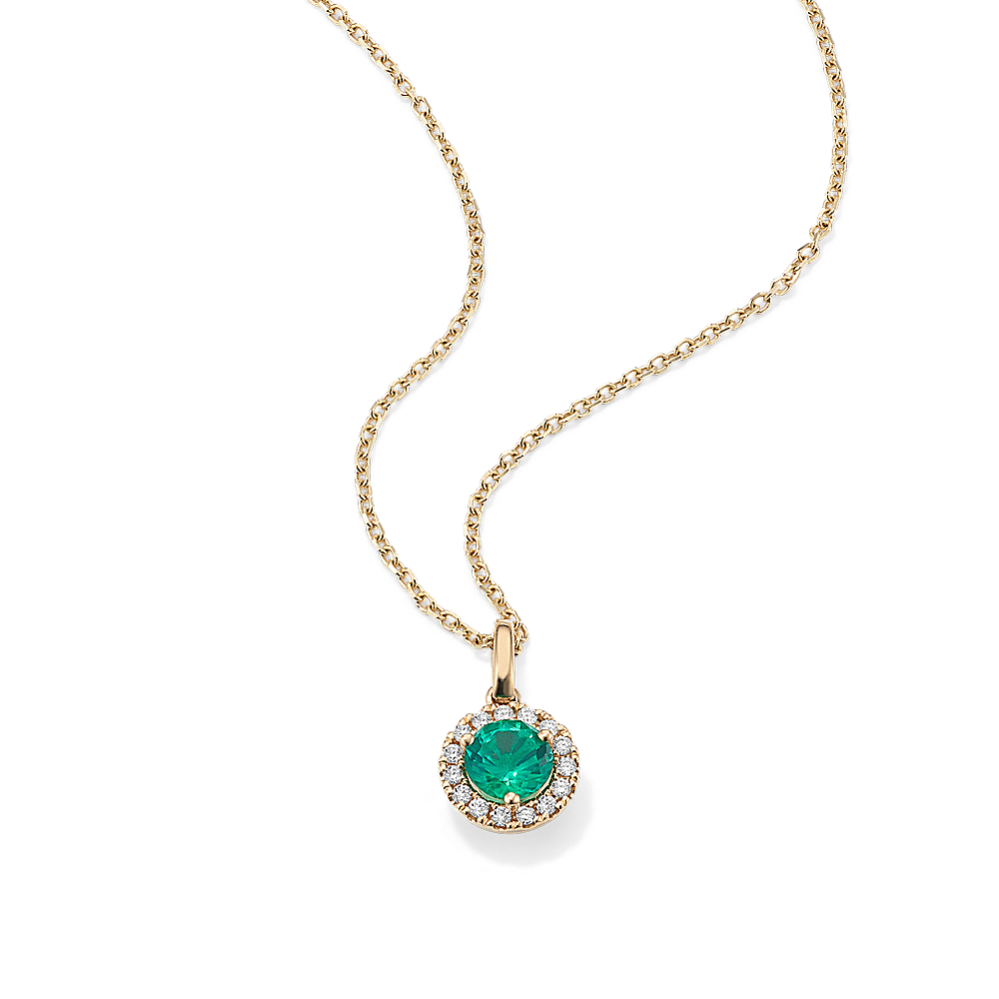 5mm Emerald & Diamond Halo Pendant