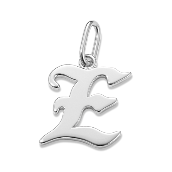 Gothic Letter E Charm in Sterling Silver