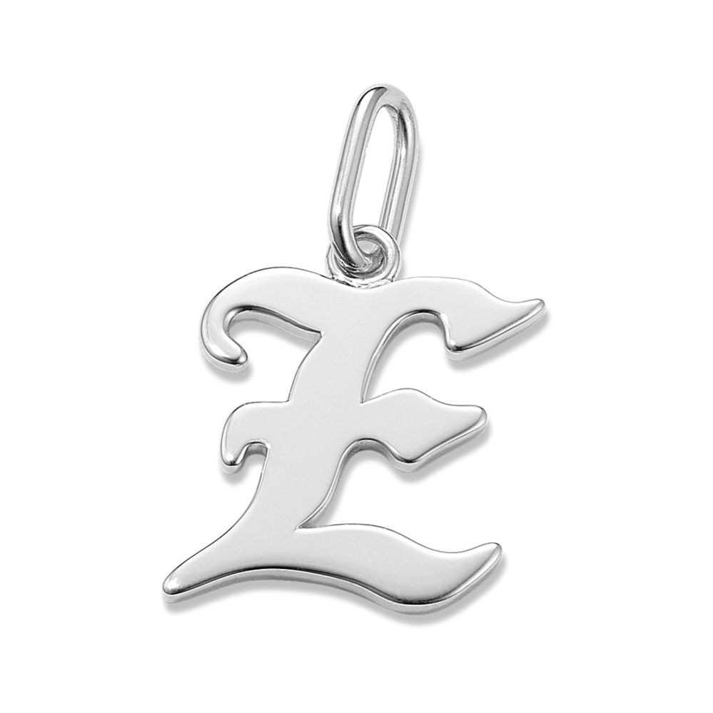 Gothic Letter E Charm in Sterling Silver