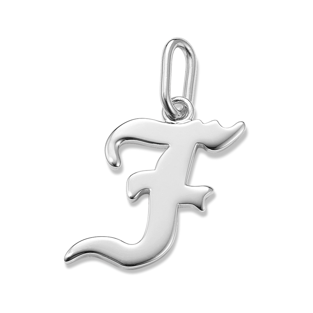 Gothic Letter F Charm in Sterling Silver