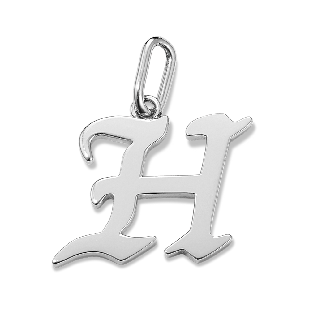 Gothic Letter H Charm in Sterling Silver