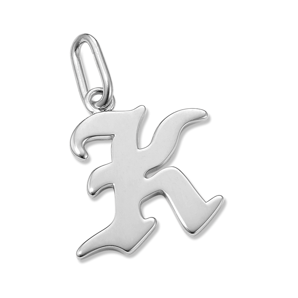 Gothic Letter K Charm in Sterling Silver