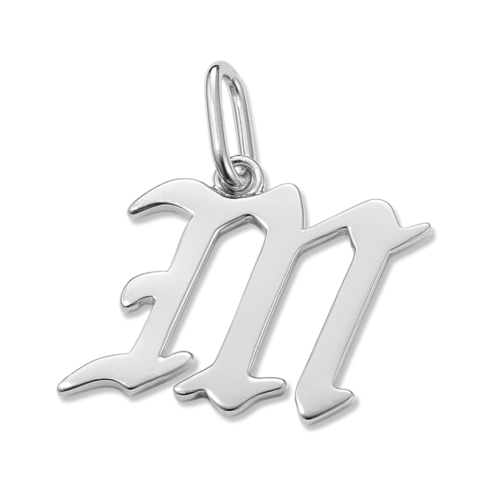 Gothic Letter M Charm in Sterling Silver