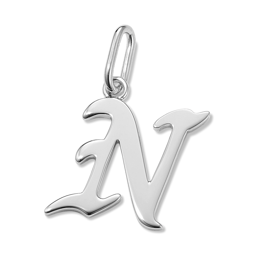 Gothic Letter N Charm in Sterling Silver