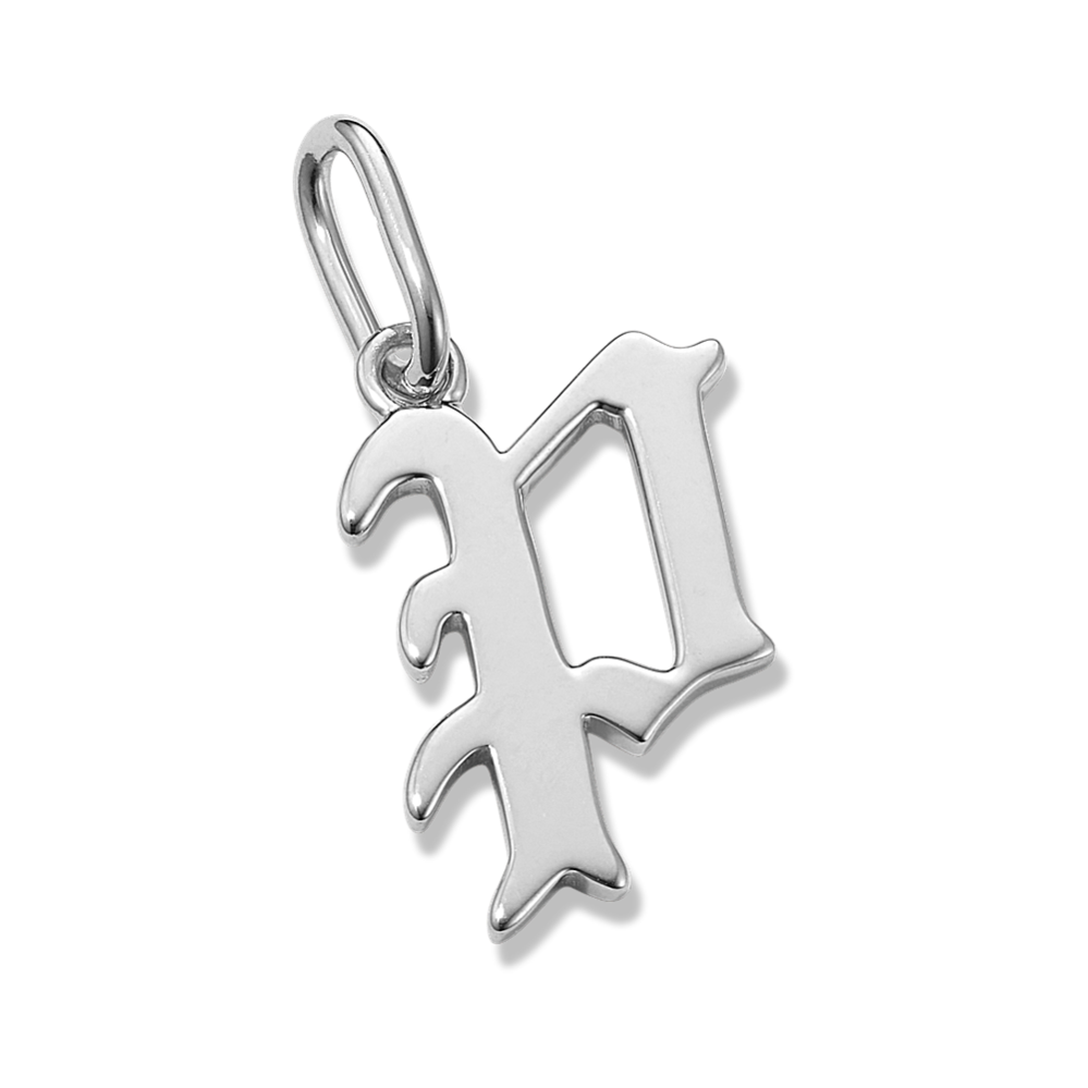 Gothic Letter P Charm in Sterling Silver