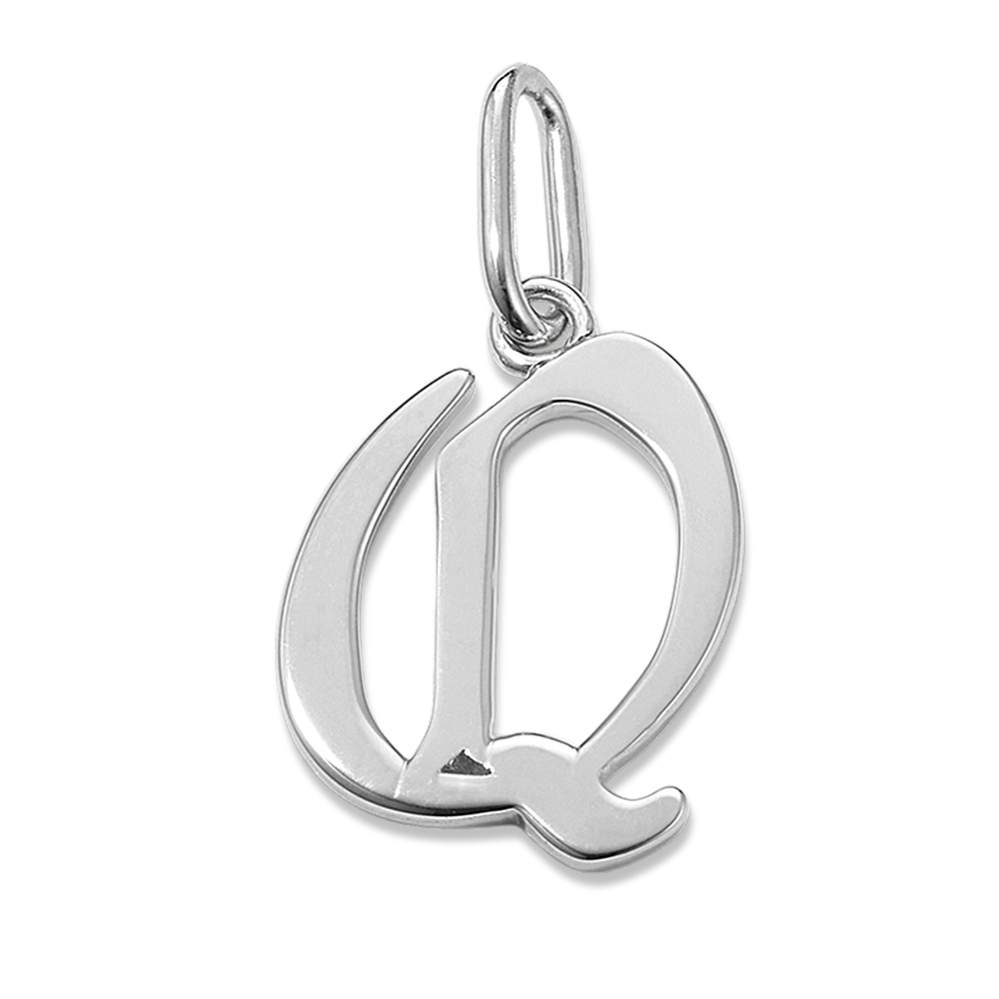 Gothic Letter Q Charm in Sterling Silver