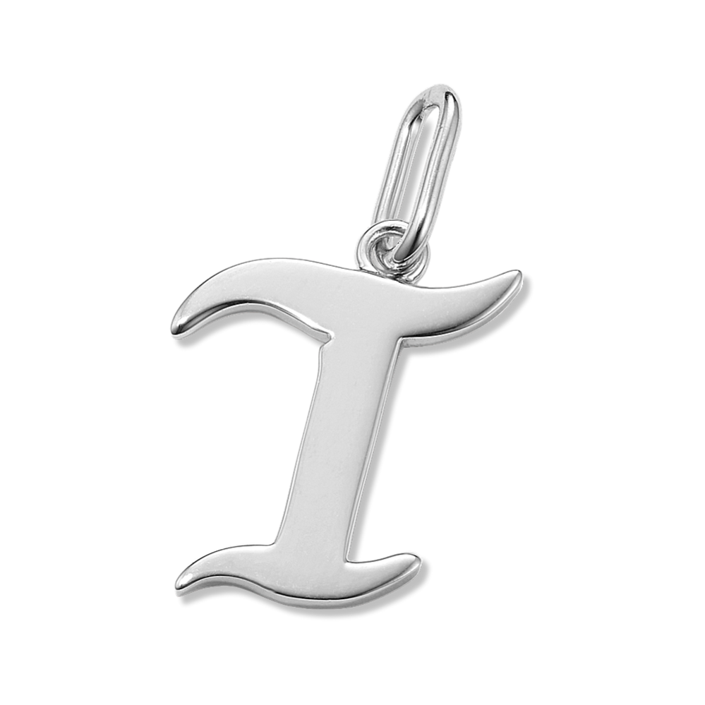 Gothic Letter T Charm in Sterling Silver