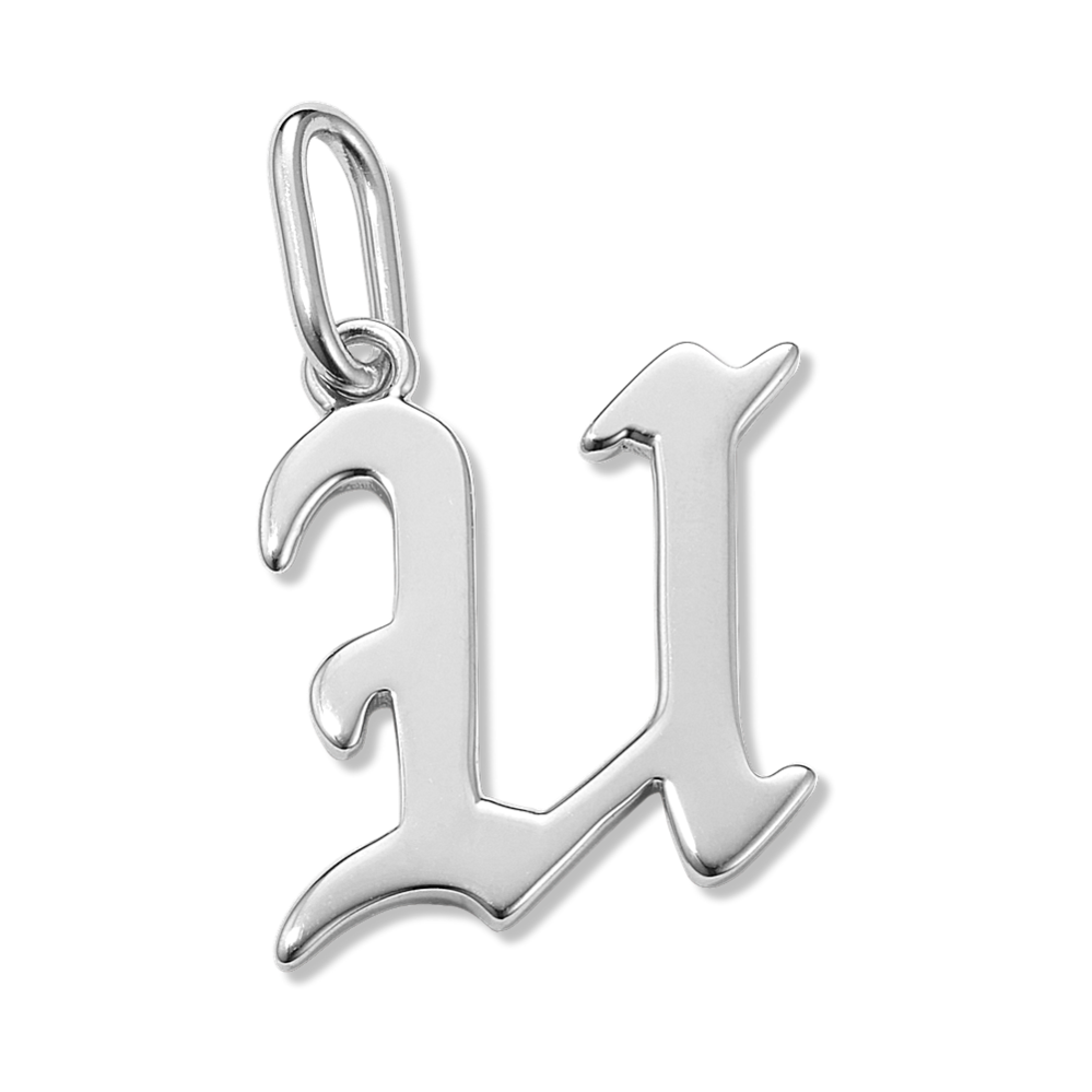 Gothic Letter U Charm in Sterling Silver