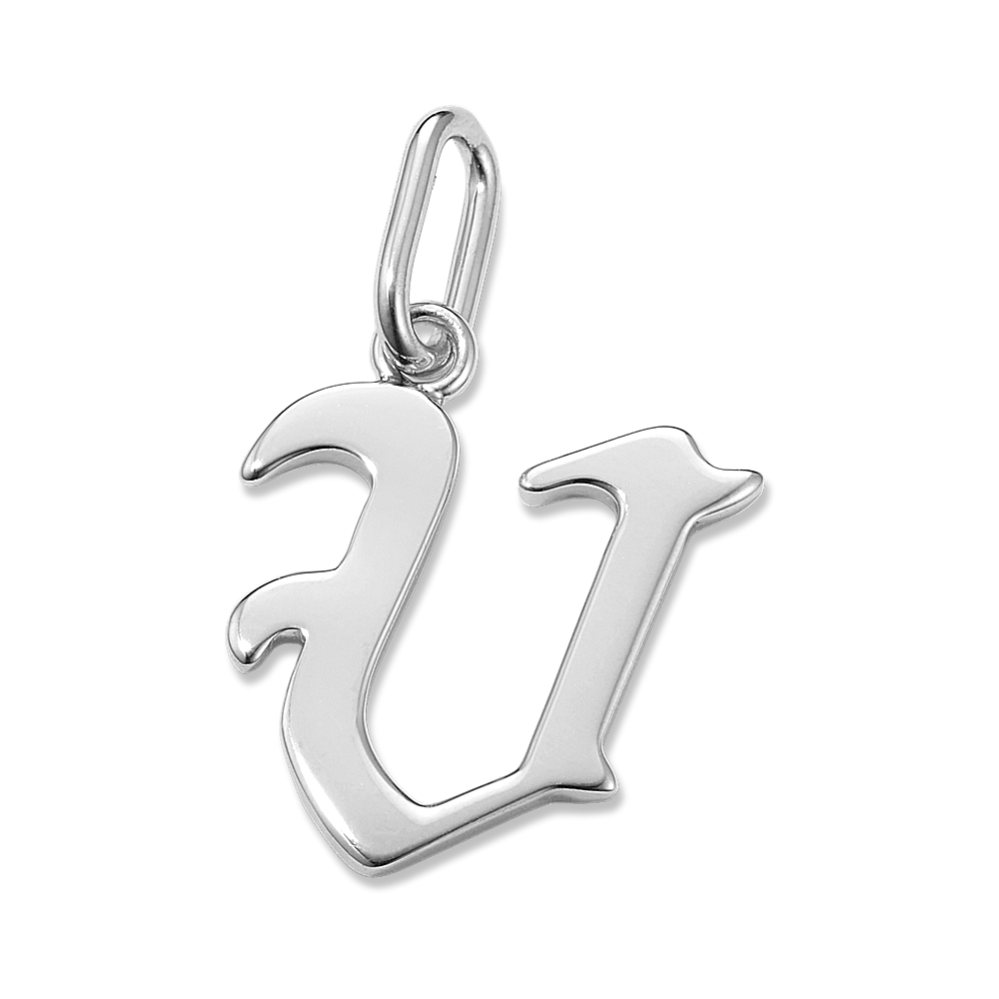 Gothic Letter V Charm in Sterling Silver