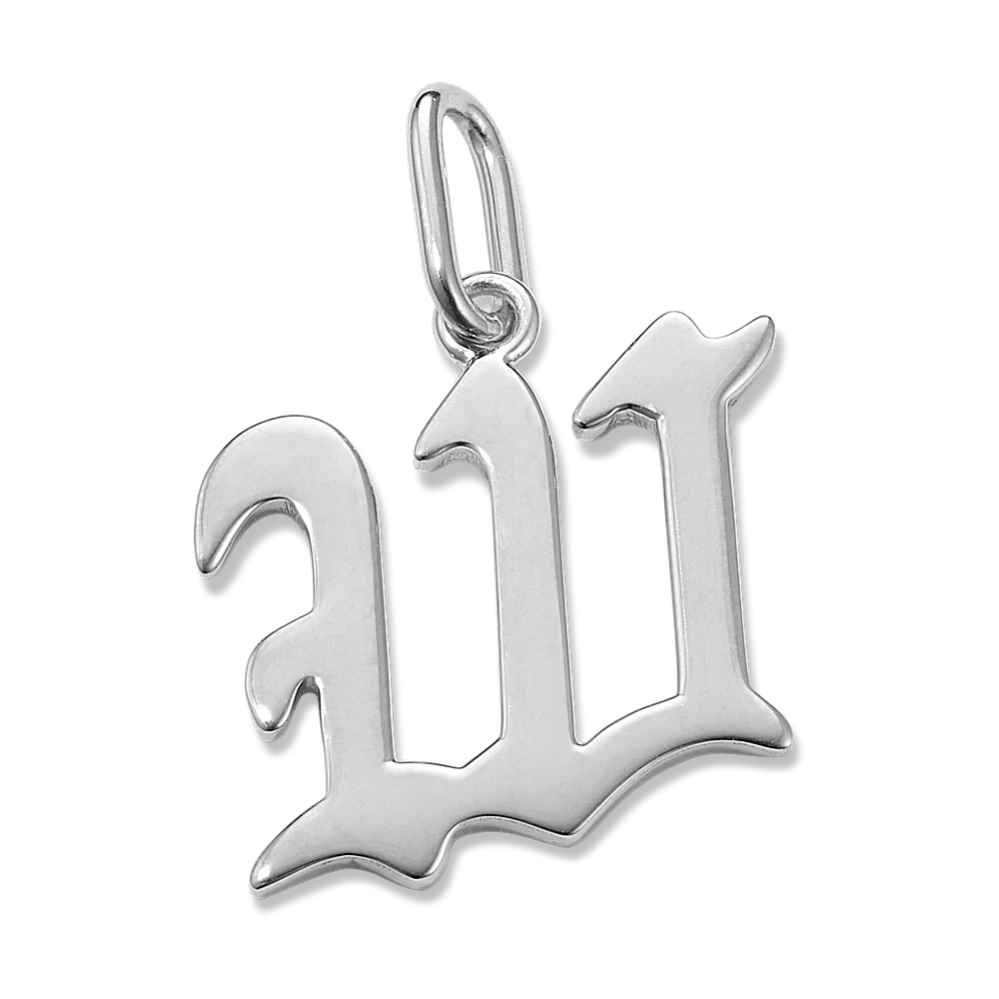 Gothic Letter W Charm in Sterling Silver