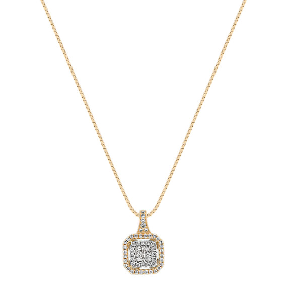 Round and Princess Cut Diamond Cluster Pendant in Two-Tone Gold (18 ...