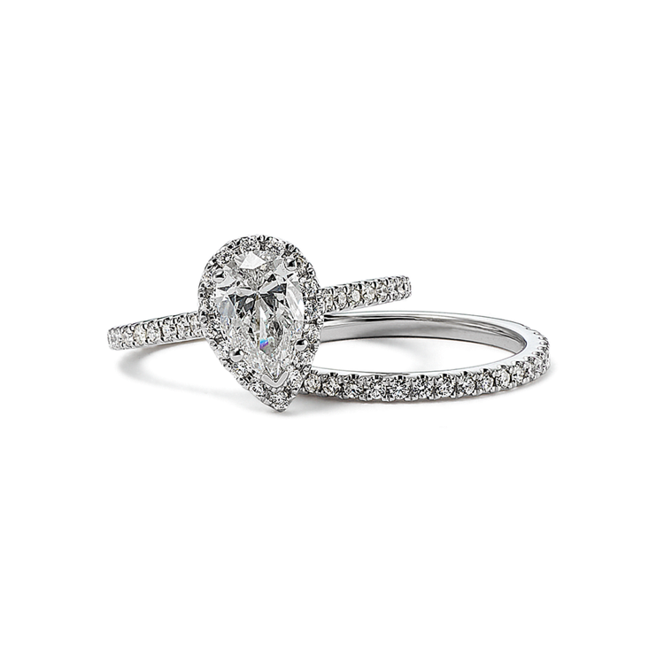 1 ct. Pear-Shaped Center Natural Diamond, Halo Wedding Set