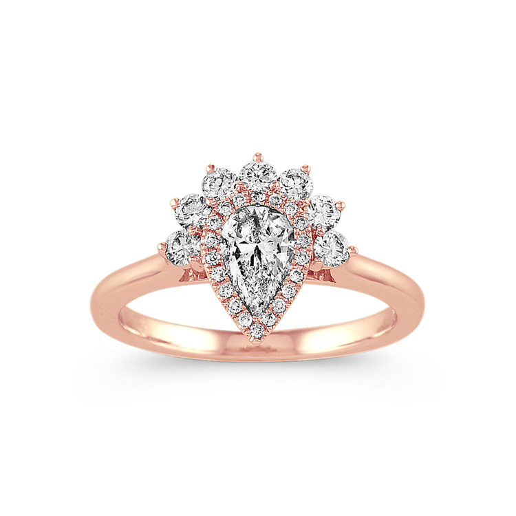 1/2 ct. Pear-Shaped Center Natural Diamond, Halo Engagement Ring