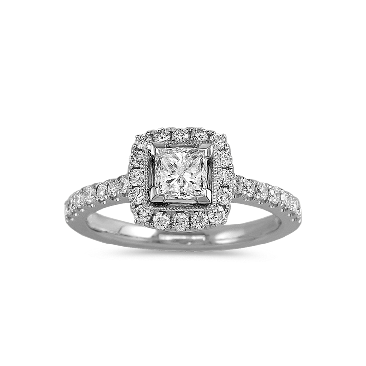 1/2 ct. Princess-Cut Center Natural Diamond, Halo Engagement Ring