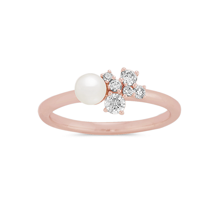 4mm Akoya Pearl and Natural Diamond Ring in 14K Rose Gold
