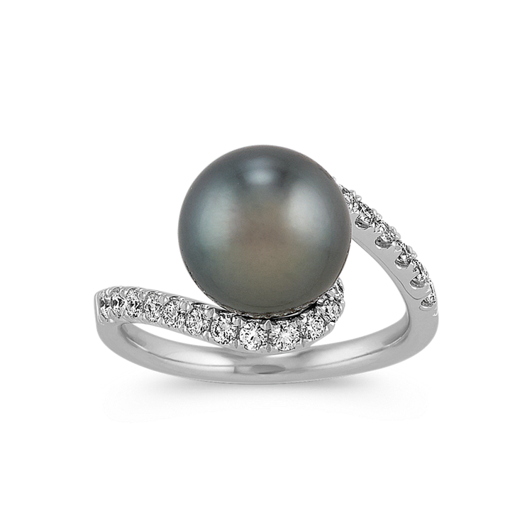9mm Cultured Tahitian Pearl and Natural Diamond Ring