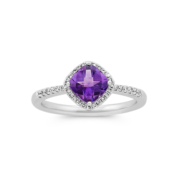 Tabea Natural Amethyst and Natural Diamond Ring in 14K White Gold