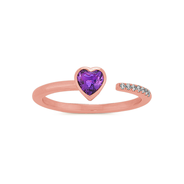 Natural Amethyst and Natural Diamond Ring in 14K Rose Gold
