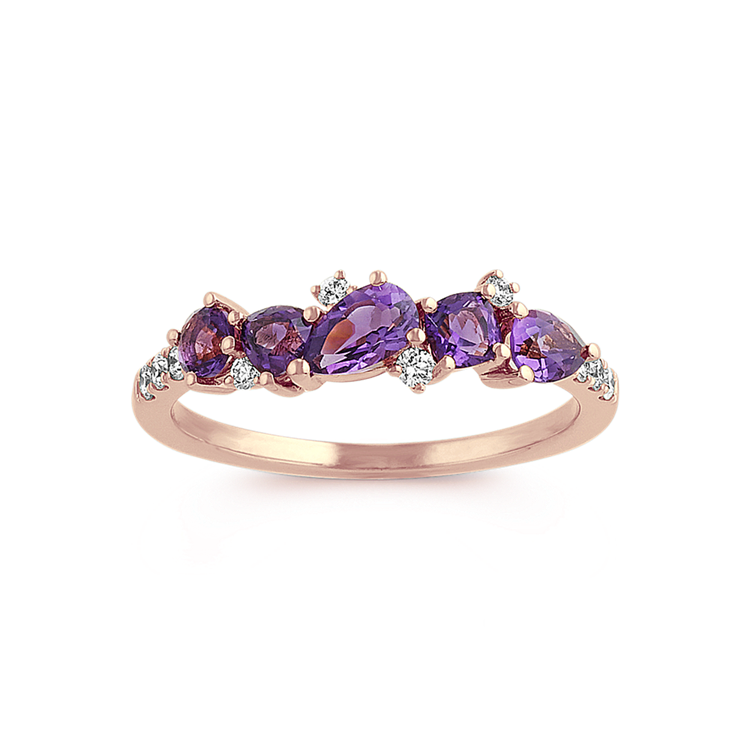 Larkspur Natural Amethyst and Natural Diamond Ring in 14K Rose Gold