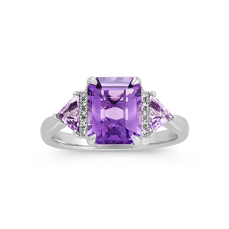 Mira Natural Amethyst and Natural Diamond Ring in 14K White Gold