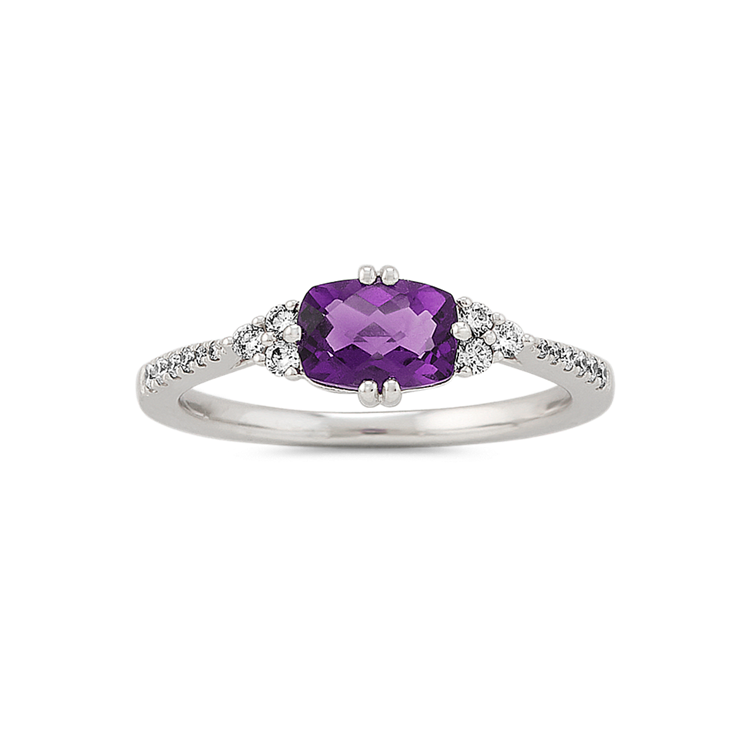 Magia Natural Amethyst and Natural Diamond Ring in 14K White Gold
