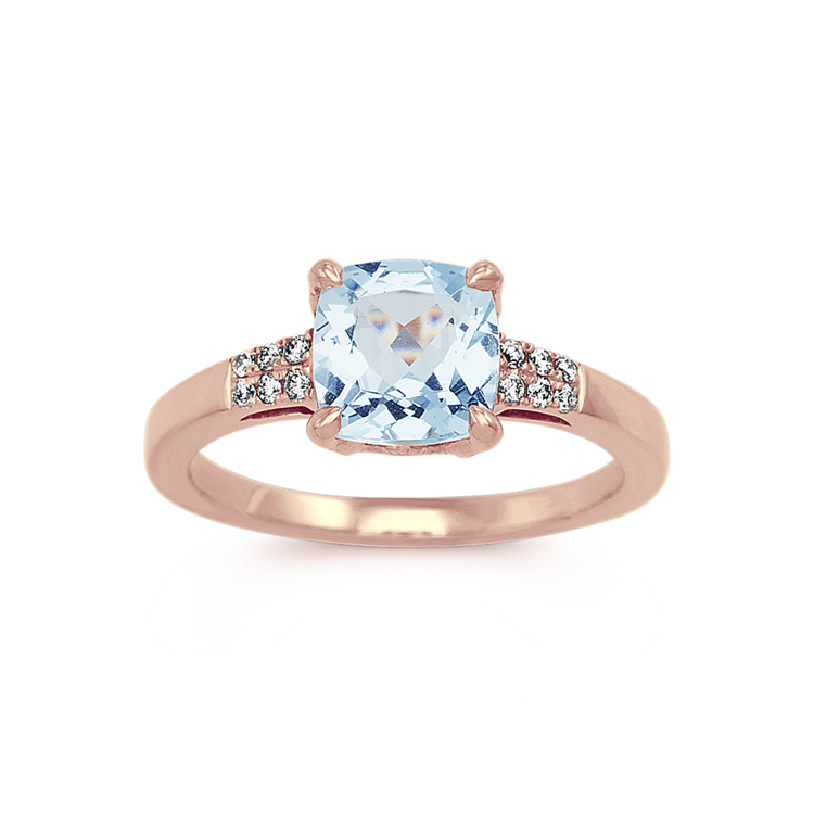Tierney Natural Aquamarine Ring with Natural Diamond Accents in 14K Rose Gold