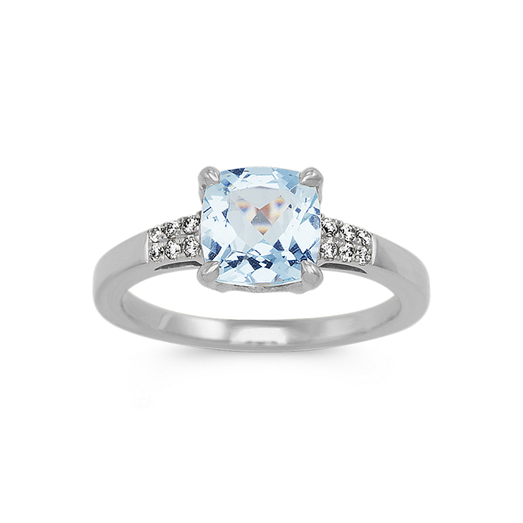 Tierney Natural Aquamarine and Natural Diamond Ring in 14K White Gold