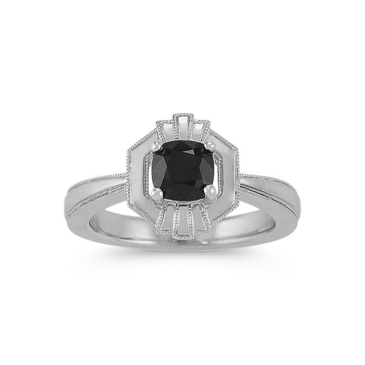 Zelda Art Deco Black Natural Sapphire Ring in Sterling Silver