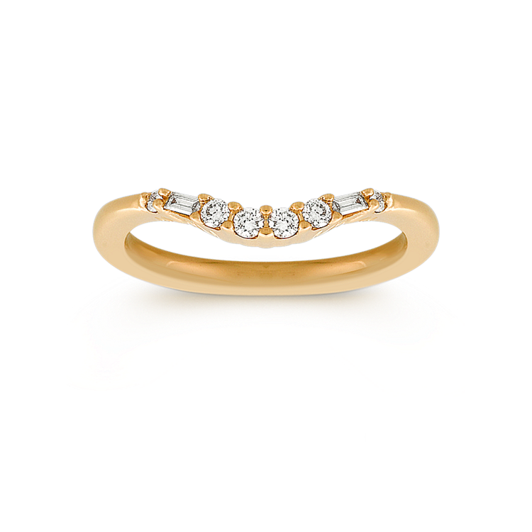 Baguette and Round Natural Diamond Contour Wedding Band in 14k Yellow Gold