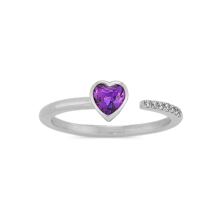 Bezel-Set Amethyst and Diamond Heart Ring