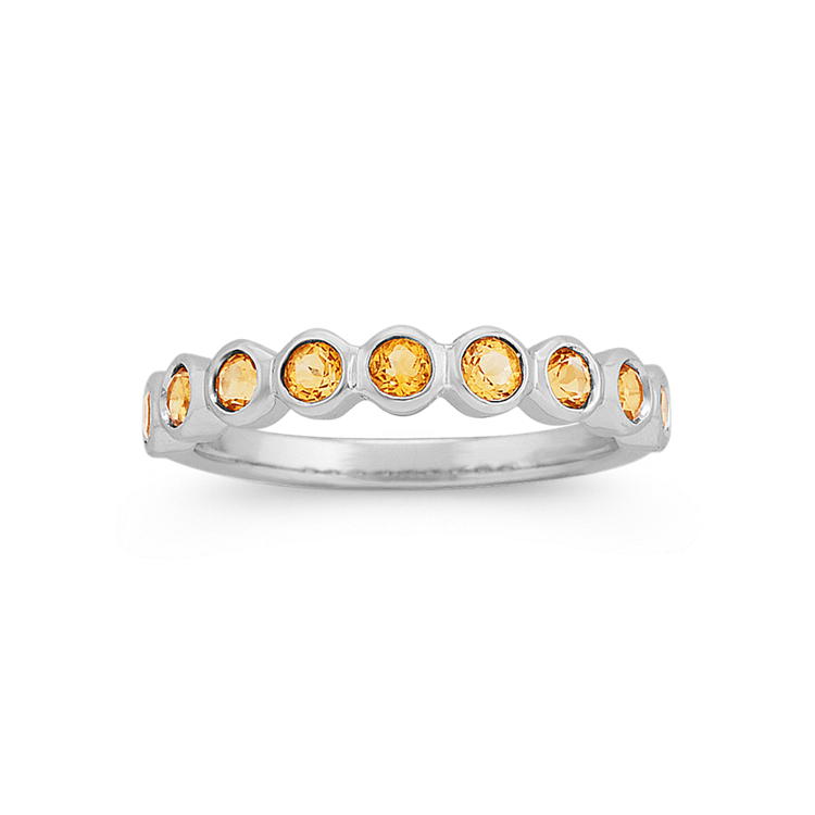 Bezel-Set Natural Citrine Ring in 14k White Gold