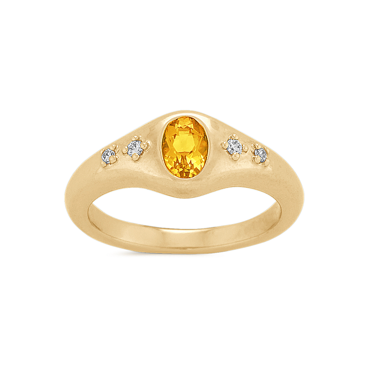 Bezel-Set Natural Citrine and Natural Diamond Ring in 14k Yellow Gold