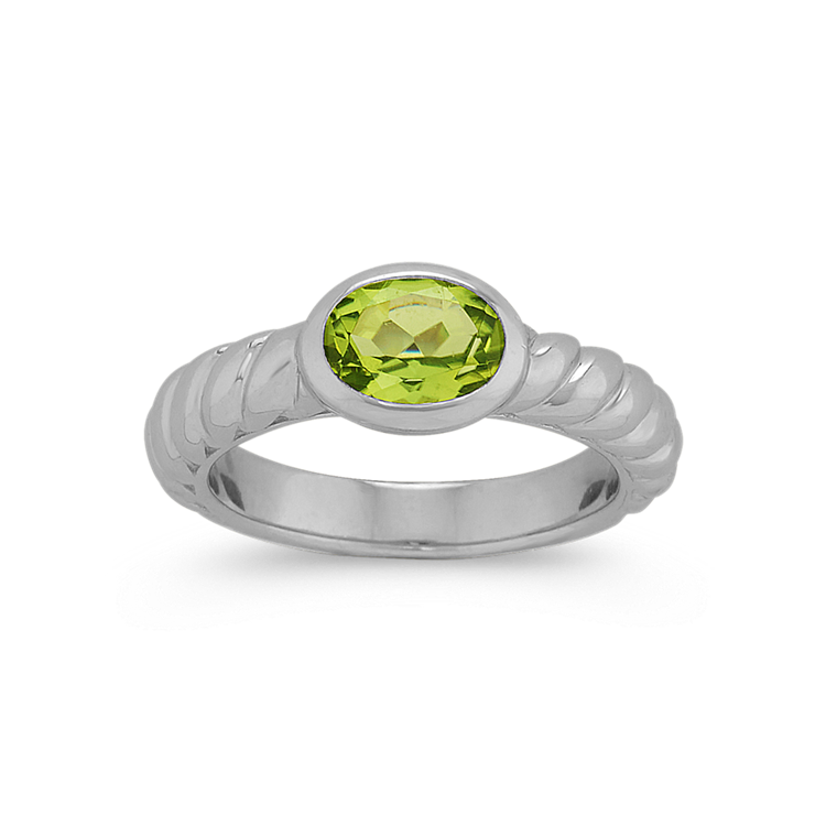 Bezel-Set Oval Green Natural Peridot Ring in Sterling Silver
