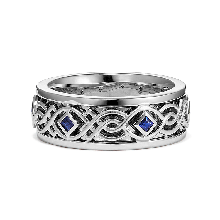 Bezel-Set Square Traditional Natural Sapphire Ring with Celtic Design (8mm)