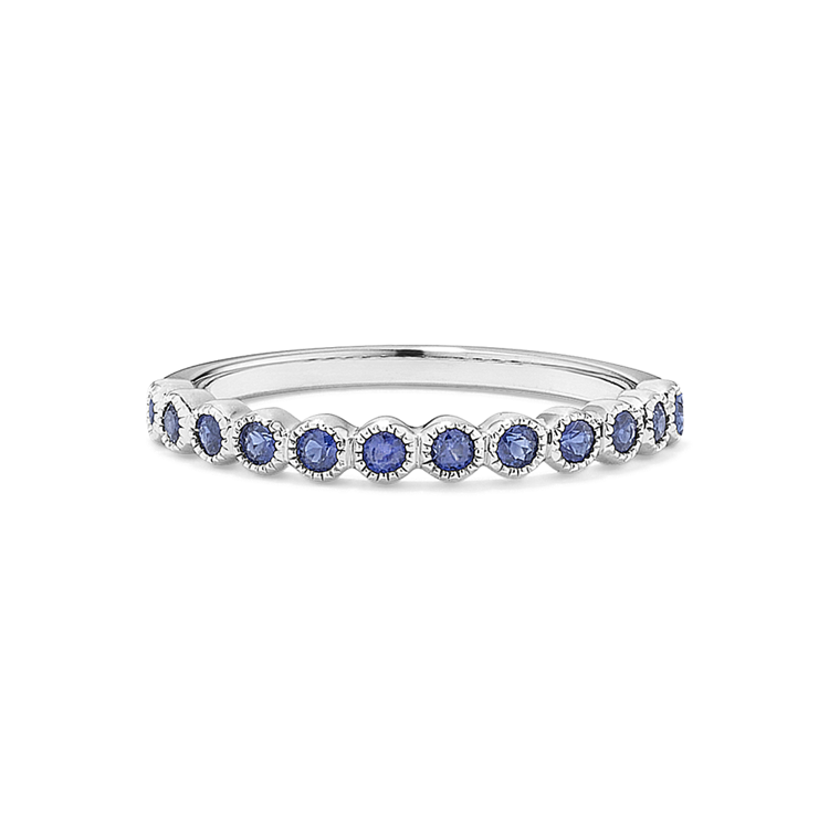 Leah Bezel-Set Traditional Blue Sapphire Ring in 14K White Gold