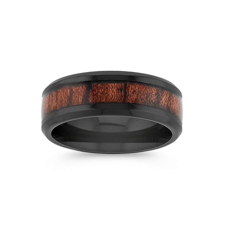 Ranger Black Cobalt Ring with Reclaimed Rosewood Inlay (8mm)