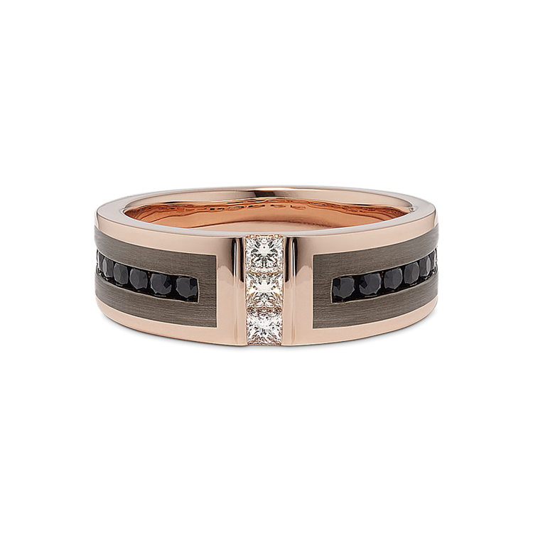 Black Natural Sapphire and Natural Diamond Mens Band in 14k Rose Gold (7mm)