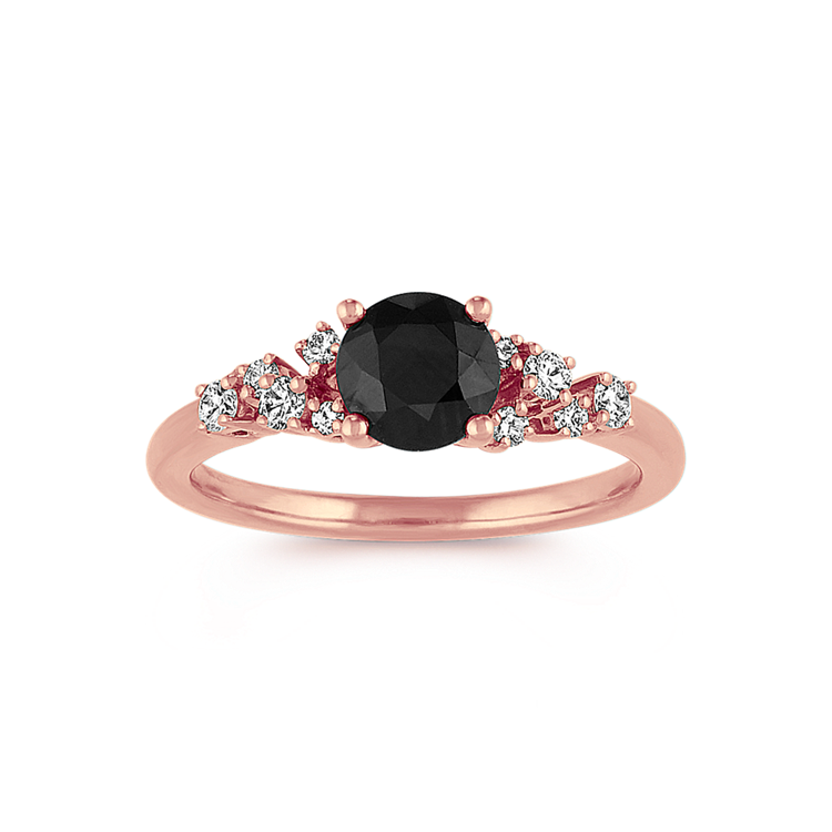 Notte Black Natural Sapphire and Natural Diamond Ring in 14K Rose Gold