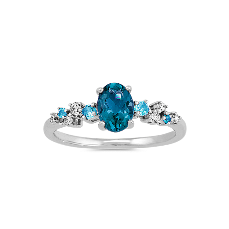 Seraphina Natural Blue Topaz and Natural Diamond Ring in Sterling Silver