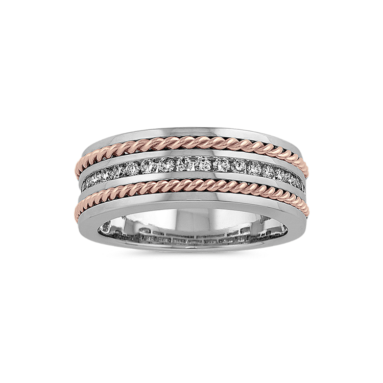 Channel-Set Natural Diamond Ring in 14k White and Rose Gold (8mm)