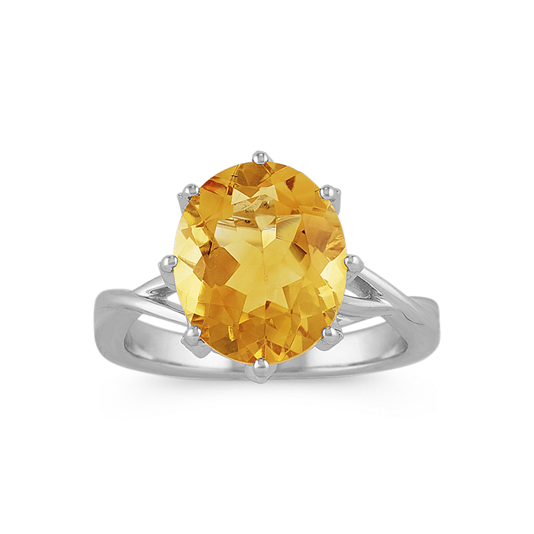 Natural Citrine and Natural Diamond Ring in 14k White Gold