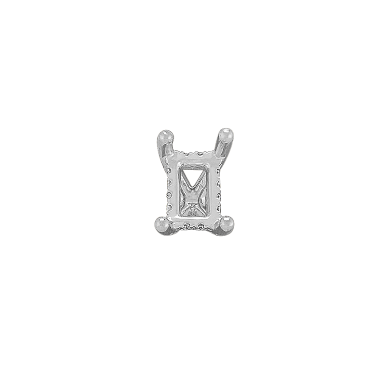 Pedestal Natural Diamond Decorative Crown to Hold 6.5x4.5mm Emerald Shaped Gemstone